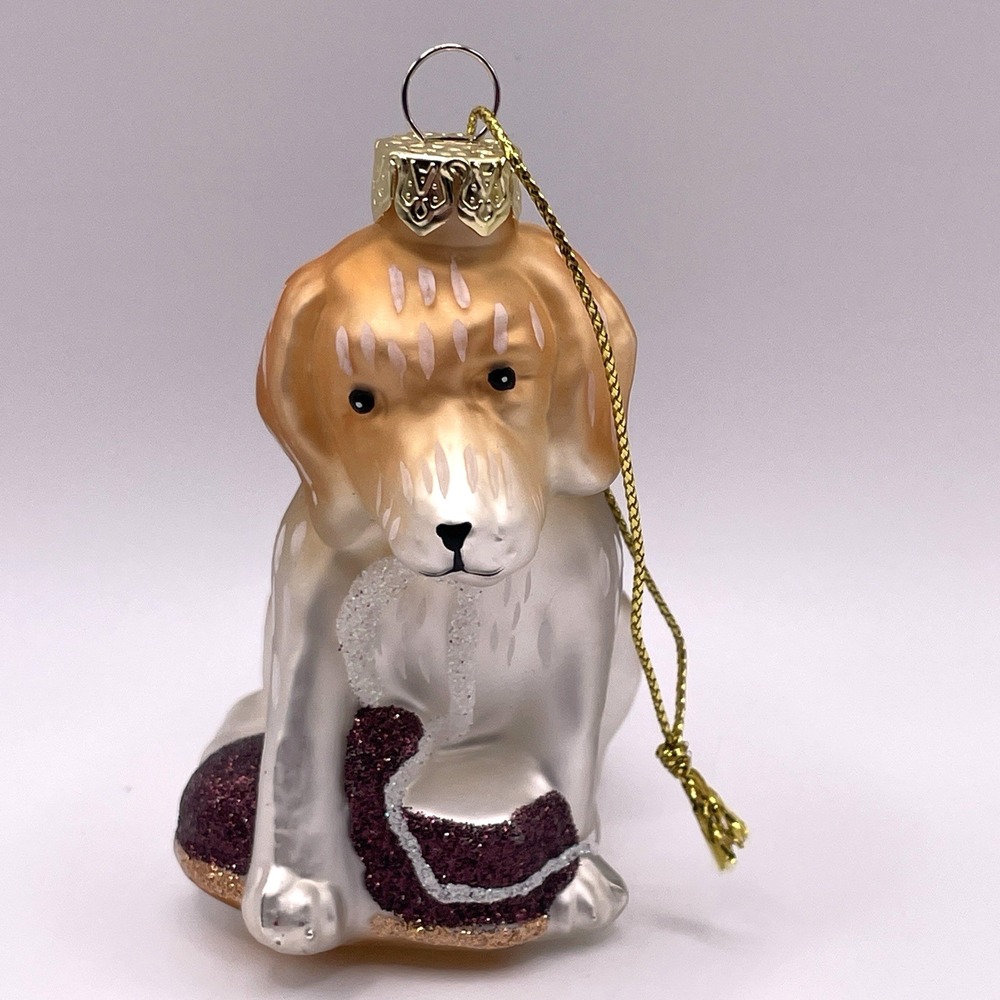 Beagle Dog with Slipper‎ Glass Glitter 3" Christmas Ornament